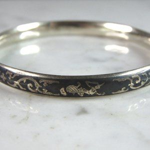 Womens Vintage Estate Sterling Silver Siam Bangle Bracelet 11g E876